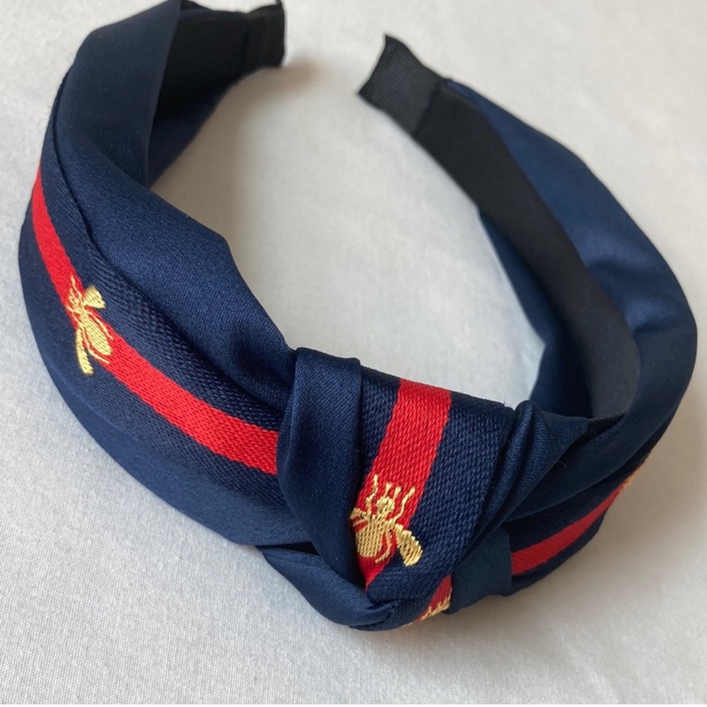 Satin Knotted Bee Headband Navy blue w/ blue /Red Belt
